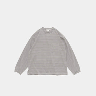 T-shirt à rayures longues manches en blanc et olive de Still By Hand, collection SS25