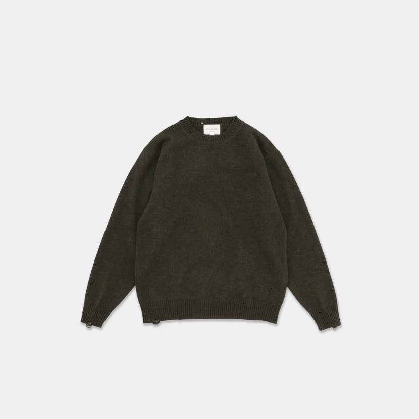 Still by Hand - Punched shetland sweater - Khaki