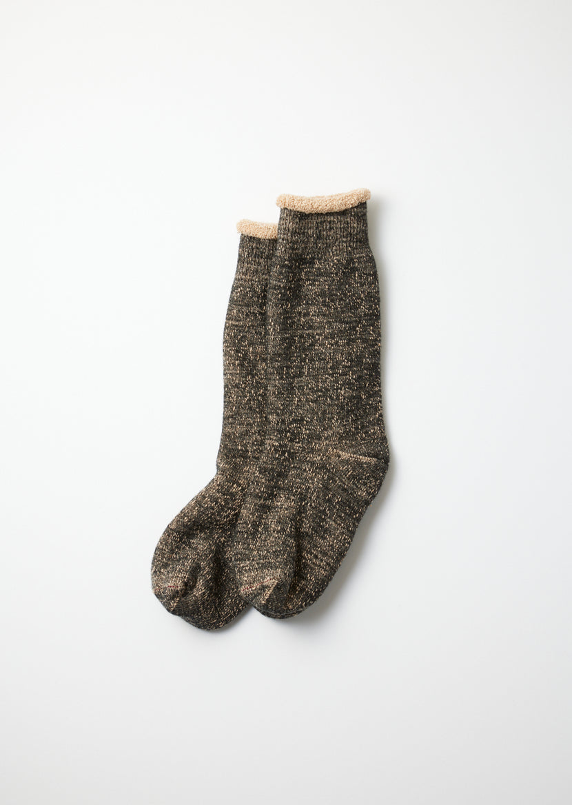 Rototo - R1001 Double Face Crew Socks - Black/Brown