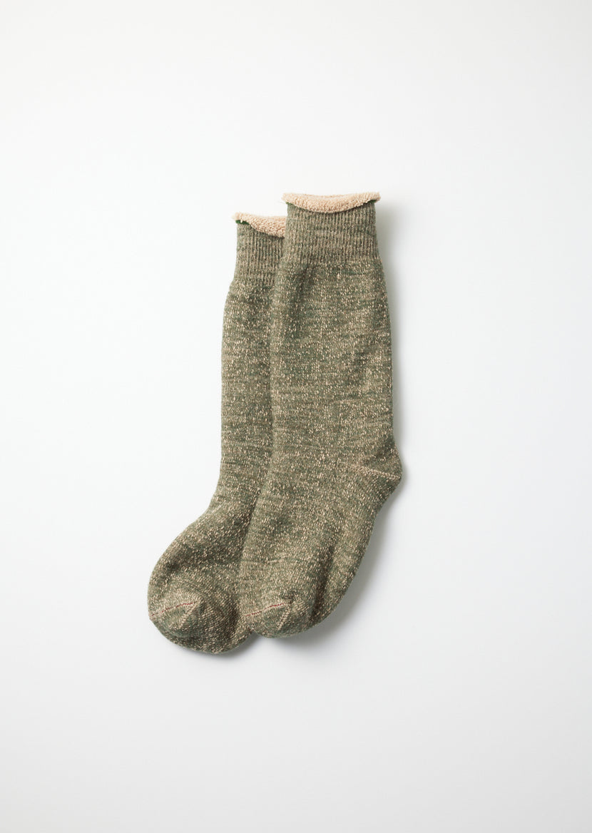 Rototo - R1001 Double Face Crew Socks - Green/Brown