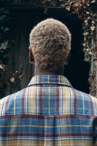 LATER... - Surchemise Casual Flanelle - Tartan Bleu, Jaune et Brun