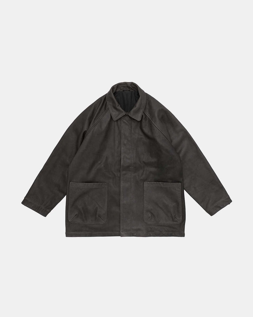 Leather Half Coat - Brown Charcoal