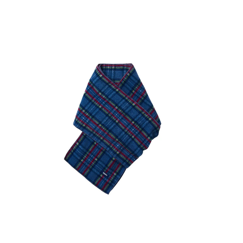 Kappy Fleece Check Muffler - Blue
