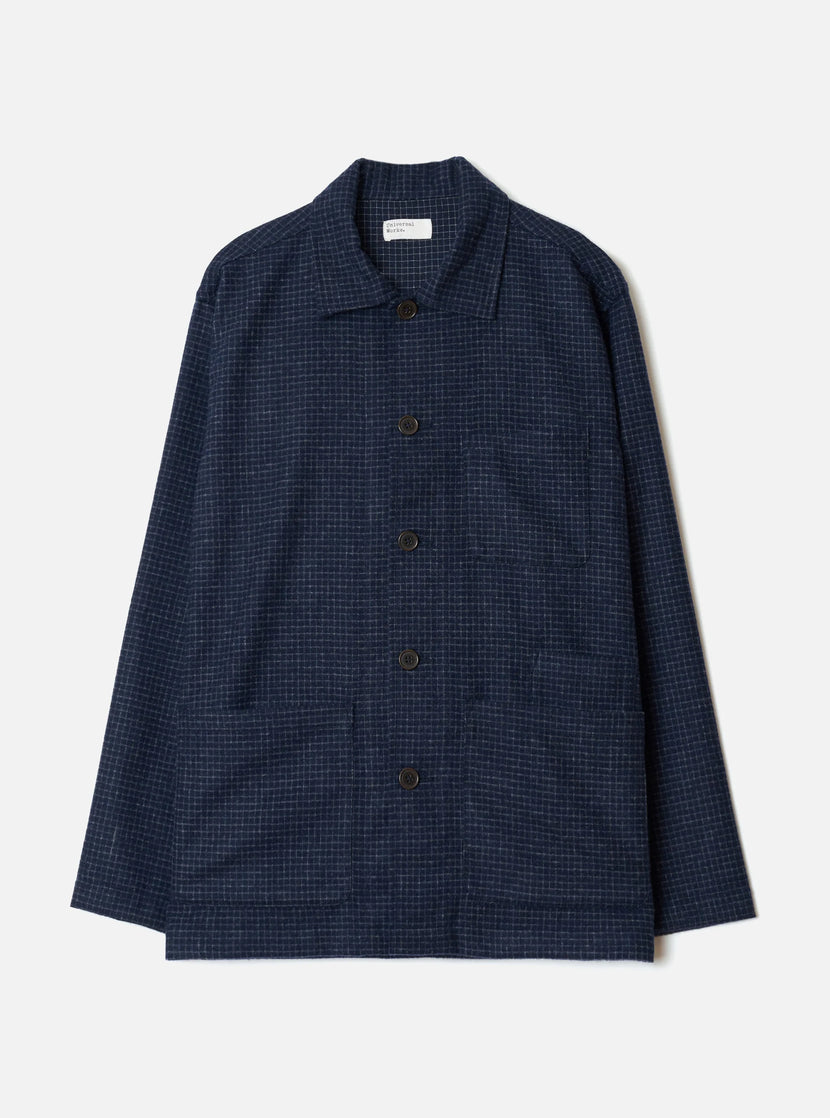 Bobby Wool Mix Bakers Overshirt - Navy Check