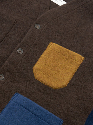 Wool Fleece Cardigan - Brown/indigo