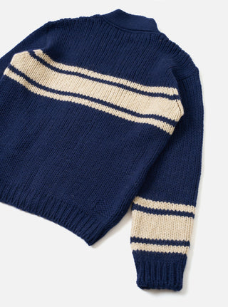Chunky Knit Stripe - Langdale Cardigan - Navy