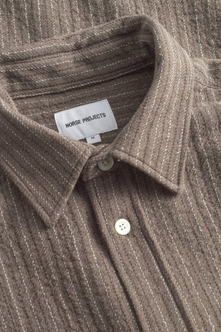 Norse Projects - Ole Oversized Wool Stripe Shirt - Seal Brown