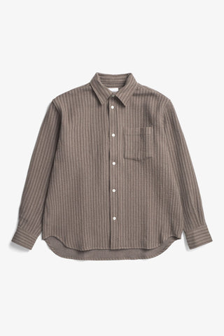 Norse Projects - Ole Oversized Wool Stripe Shirt - Seal Brown