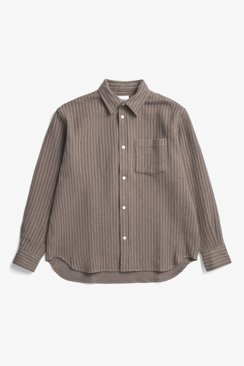 Norse Projects - Ole Oversized Wool Stripe Shirt - Seal Brown