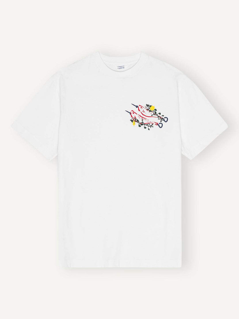 T-shirt Beat Skewer White de Libertine-Libertine, design élégant avec impression graphique colorée sur le devant.