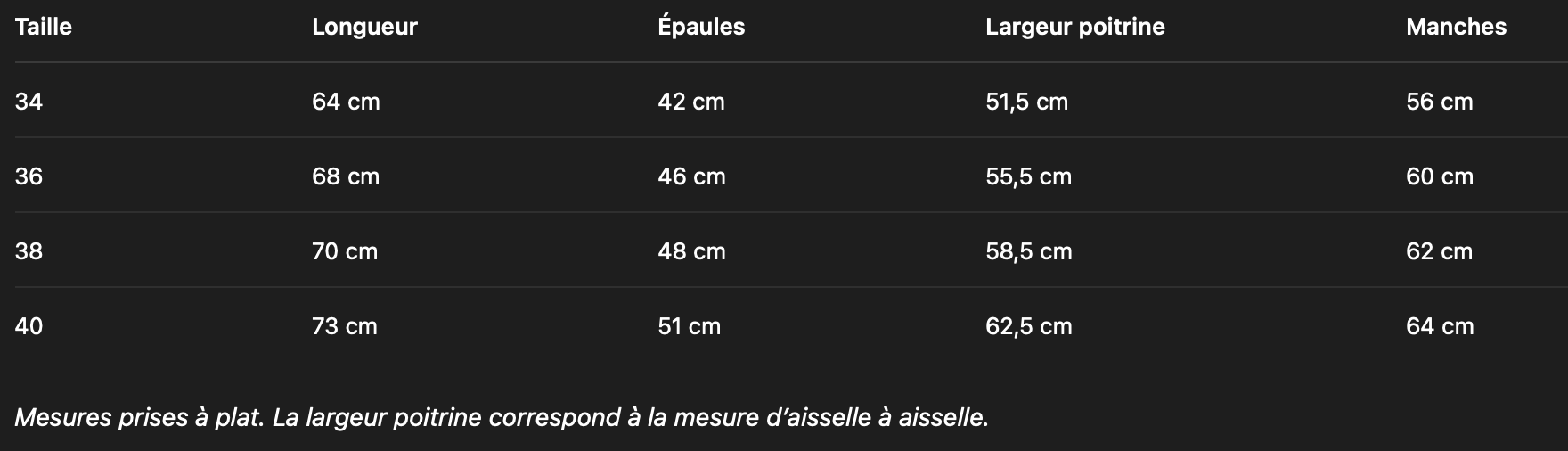 Guide des tailles
