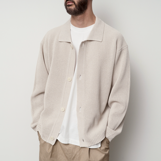 Still by hand - Paper mixed knit blouson - Taupe