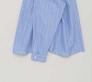 Still by hand - Cotton/ramie band collar shirt - blue stripe