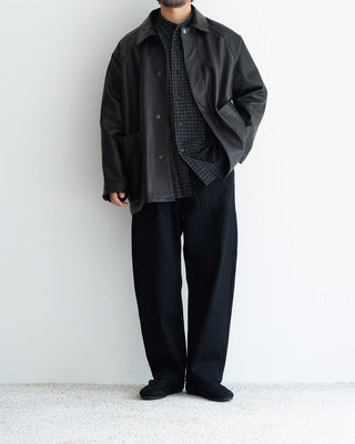 Leather Half Coat - Brown Charcoal