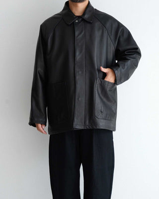 Leather Half Coat - Brown Charcoal