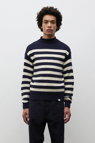Sagvatnet Wool Roll Neck Sweater - Navy Stripe