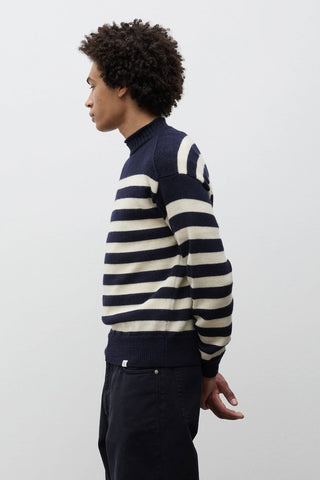 Sagvatnet Wool Roll Neck Sweater - Navy Stripe
