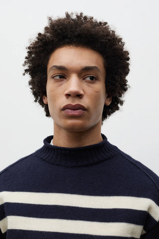 Sagvatnet Wool Roll Neck Sweater - Navy Stripe