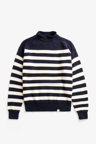 Sagvatnet Wool Roll Neck Sweater - Navy Stripe