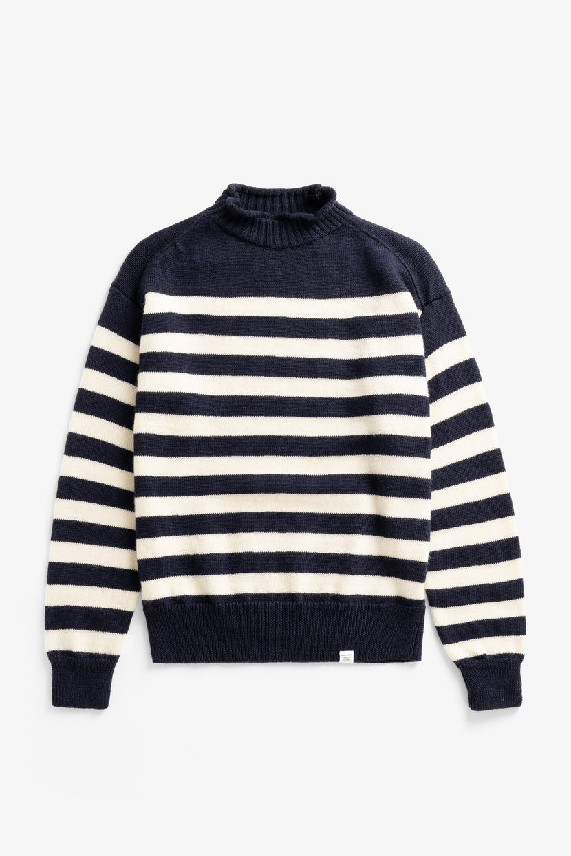 Sagvatnet Wool Roll Neck Sweater - Navy Stripe