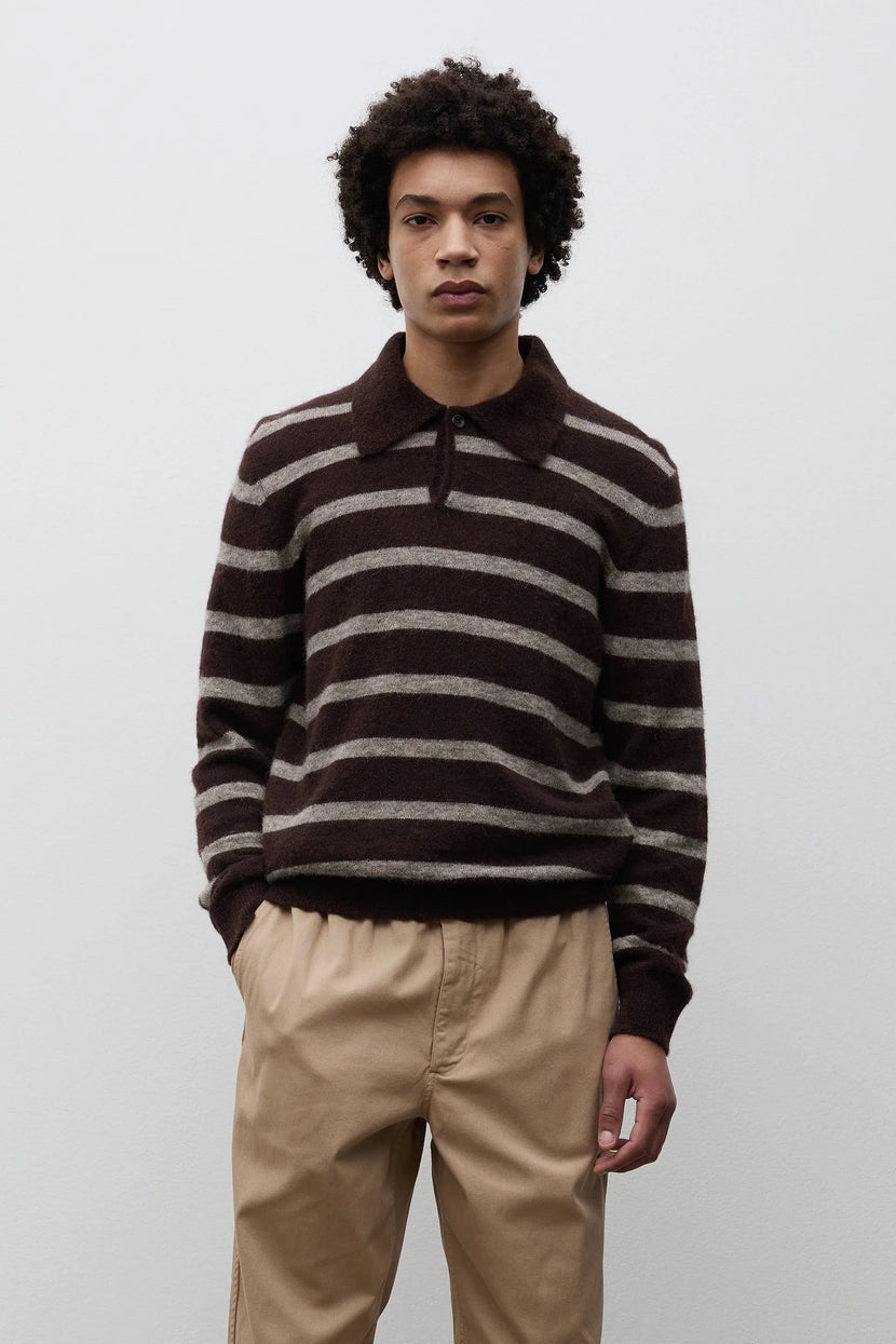 Gudme Baby Alpaca Stripe Polo - Delicioso Brown