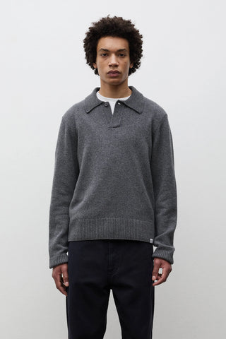 Ristinge Merino Lambswool Polo - Grey Melange
