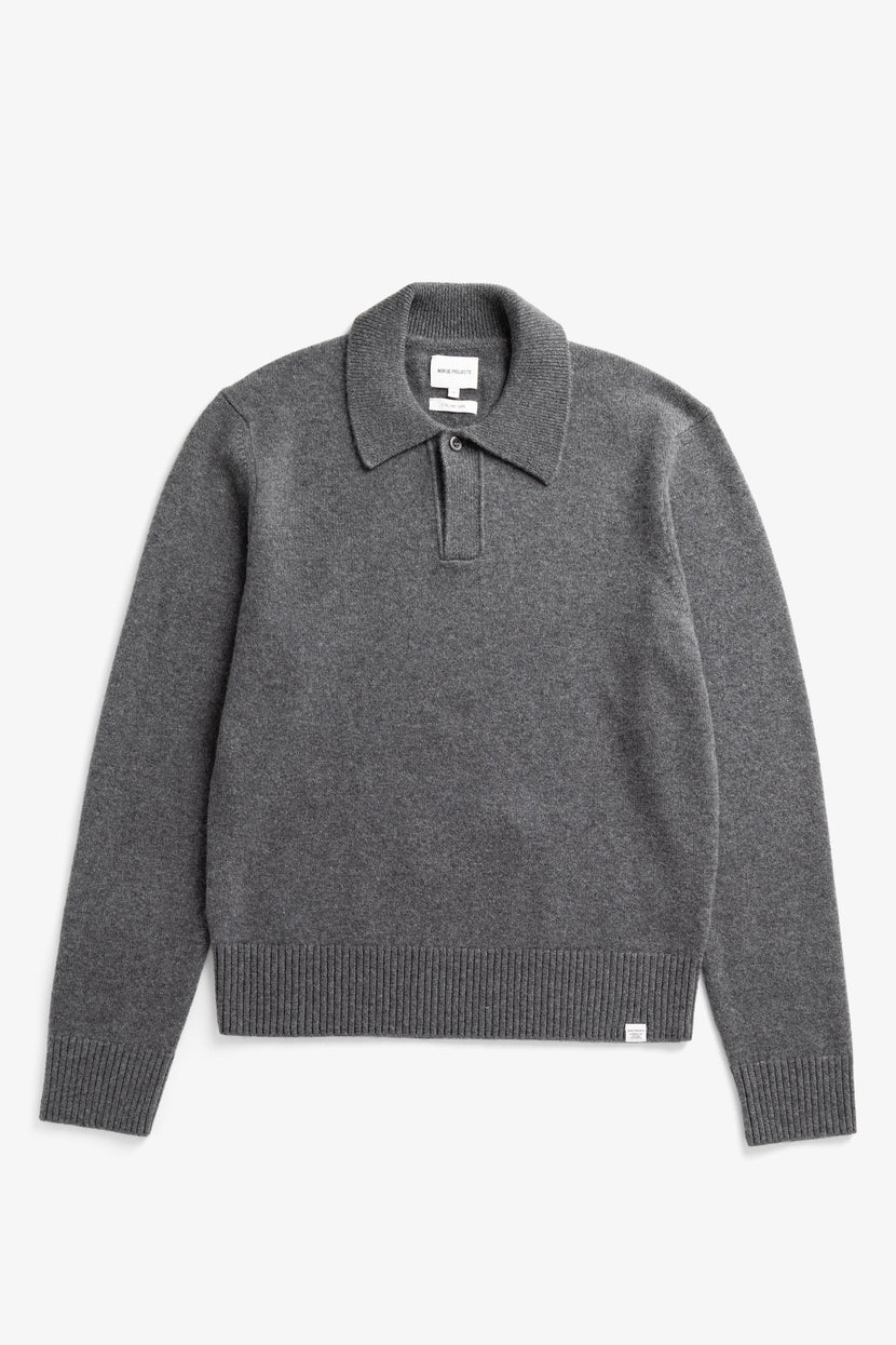 Ristinge Merino Lambswool Polo - Grey Melange
