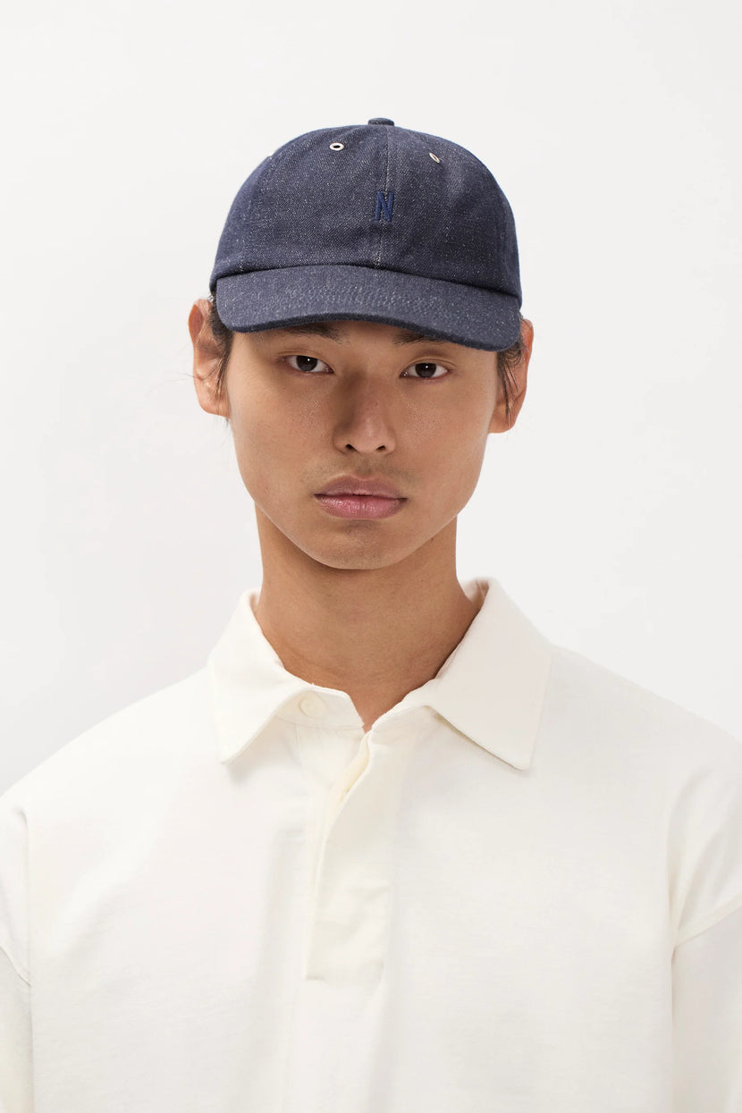 Norse Projects - Broken Twill Cotton Linen Denim 6 Panel Cap Indigo