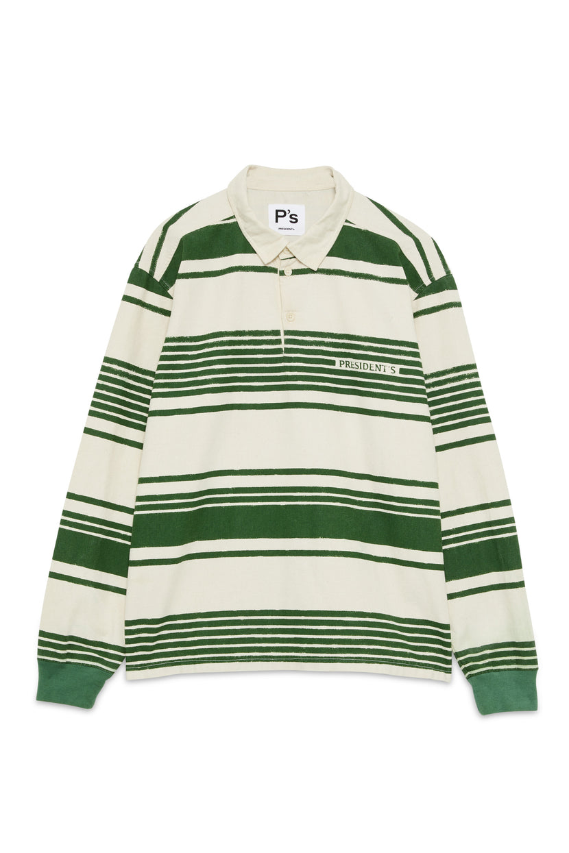 President's - Polo L/S P'S Stripes Washed - Hunter Green