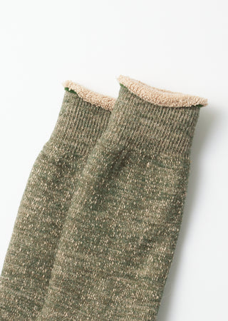 Rototo - R1001 Double Face Crew Socks - Green/Brown