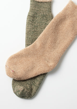 Rototo - R1001 Double Face Crew Socks - Green/Brown