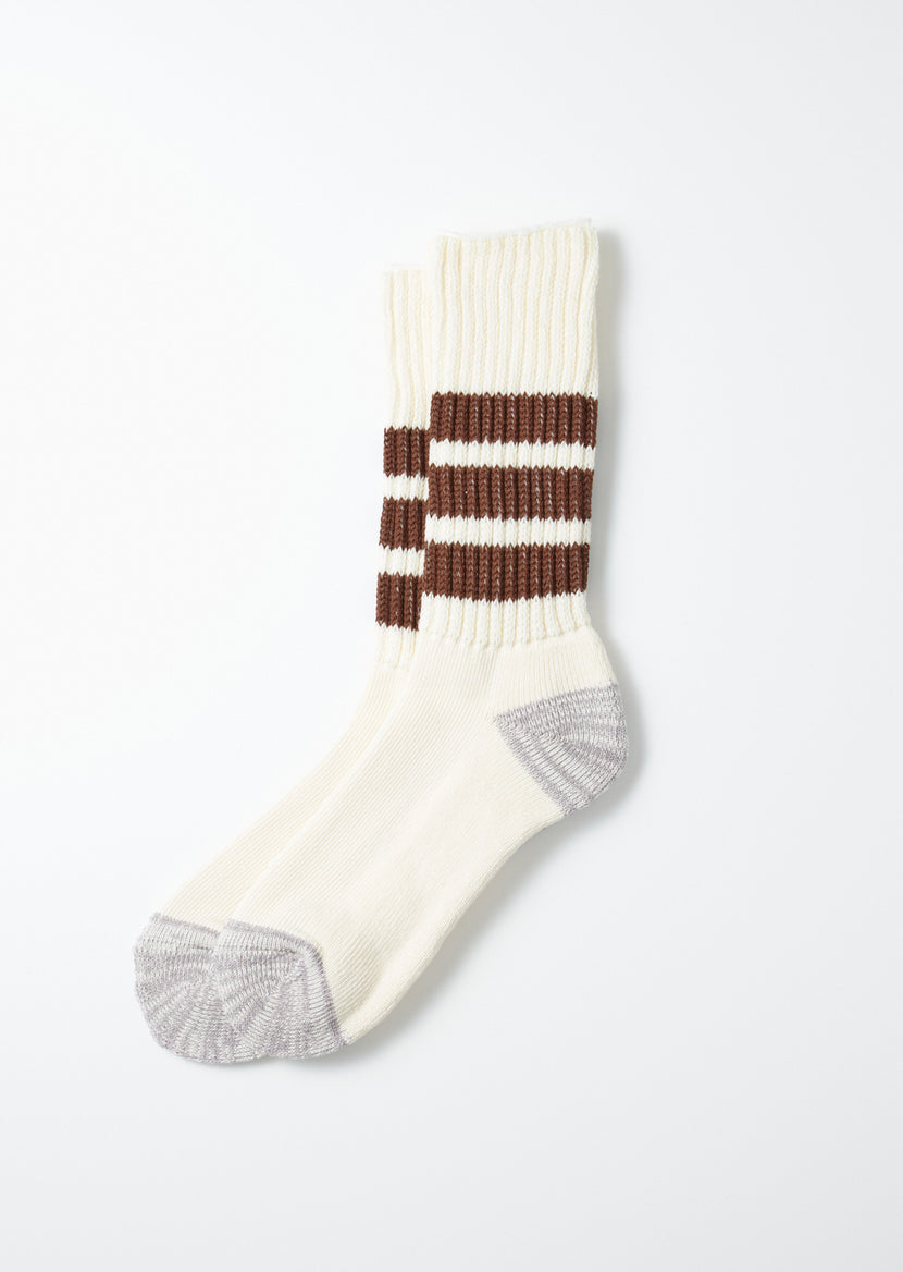 Rototo - R1255 Coarse Ribbed OldSchool Crew Socks - Brown