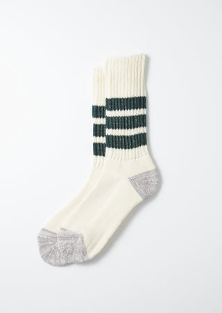 Rototo - R1255 Coarse Ribbed OldSchool Crew Socks - D.Green