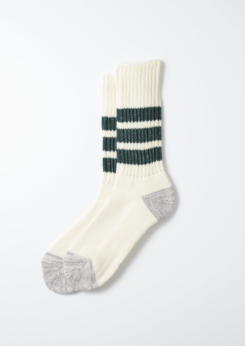 Rototo - R1255 Coarse Ribbed OldSchool Crew Socks - D.Green