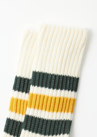 Rototo - R1255 Coarse Ribbed OldSchool Crew Socks - D.Green/Yellow