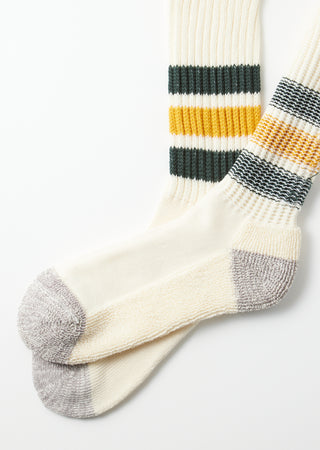 Rototo - R1255 Coarse Ribbed OldSchool Crew Socks - D.Green/Yellow