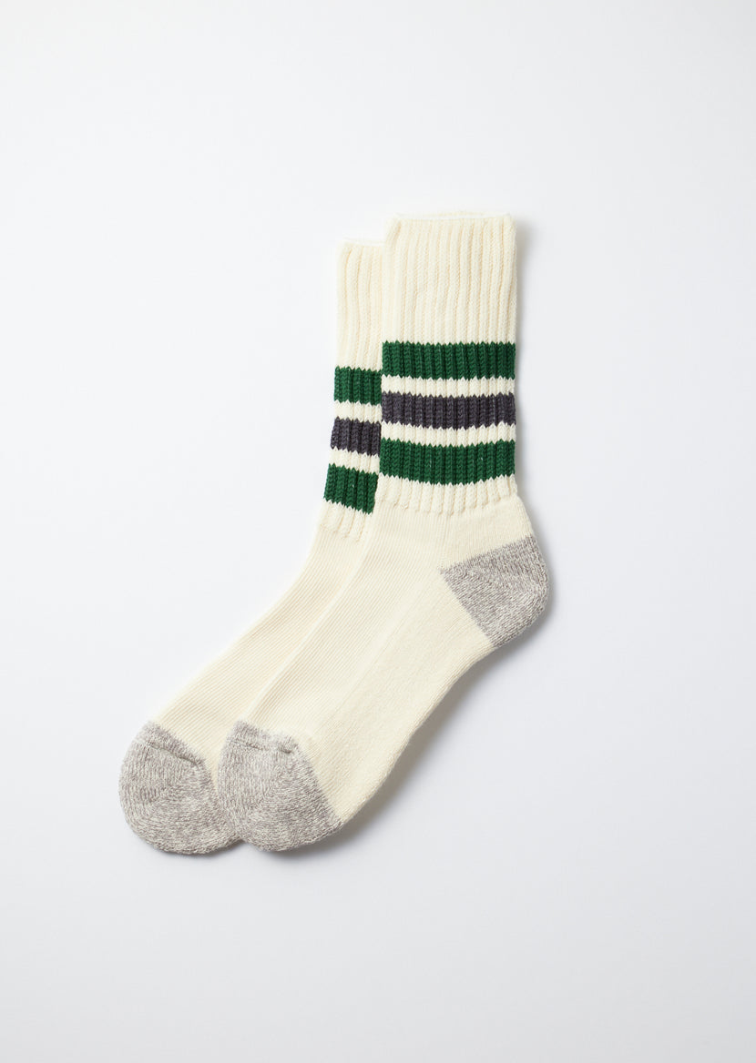 Rototo - R1255 Coarse Ribbed OldSchool Crew Socks - Green/Charcoal