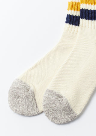 Rototo - R1255 Coarse Ribbed OldSchool Crew Socks - Navy/Yellow