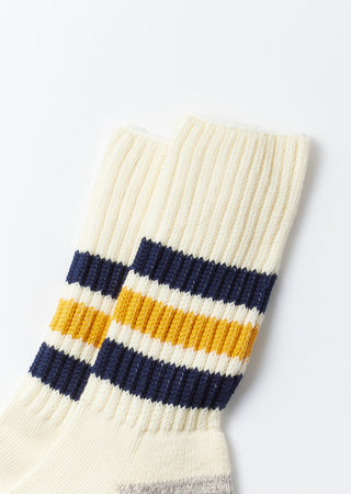 Rototo - R1255 Coarse Ribbed OldSchool Crew Socks - Navy/Yellow