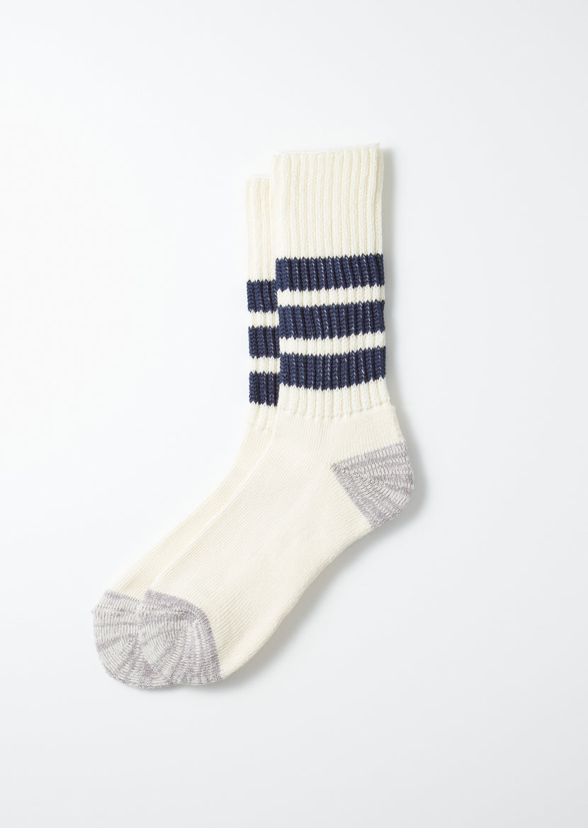 Rototo - R1255 Coarse Ribbed OldSchool Crew Socks - Navy