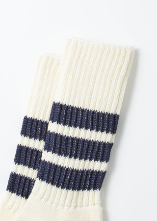 Rototo - R1255 Coarse Ribbed OldSchool Crew Socks - Navy