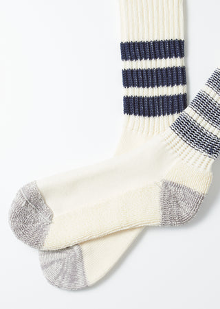 Rototo - R1255 Coarse Ribbed OldSchool Crew Socks - Navy