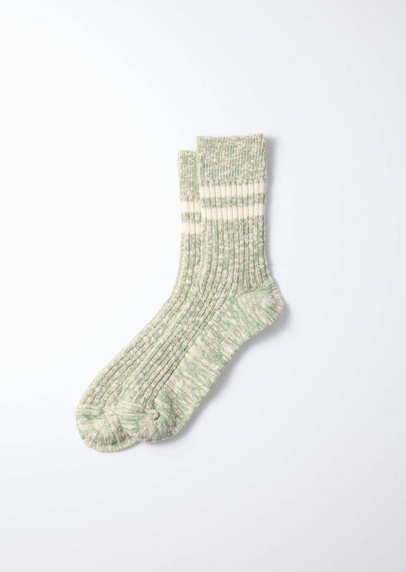 Chaussettes chinées Rototo - R1485 L.Green, conçues avec un mélange de coton, polyester, nylon et polyuréthane, offrant confort et durabilité. Idéales pour la taille S, M et L.
