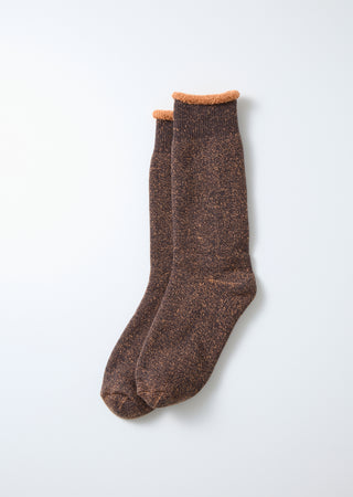 Rototo - R1612 Riversible Pile Socks - Feded Black/L.Orange
