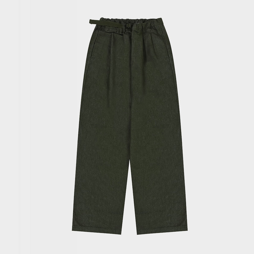 Two Tuck Wide Denim Pants- Khaki