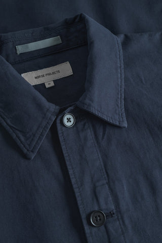 Julian Cotton Linen Overshirt Dark Navy