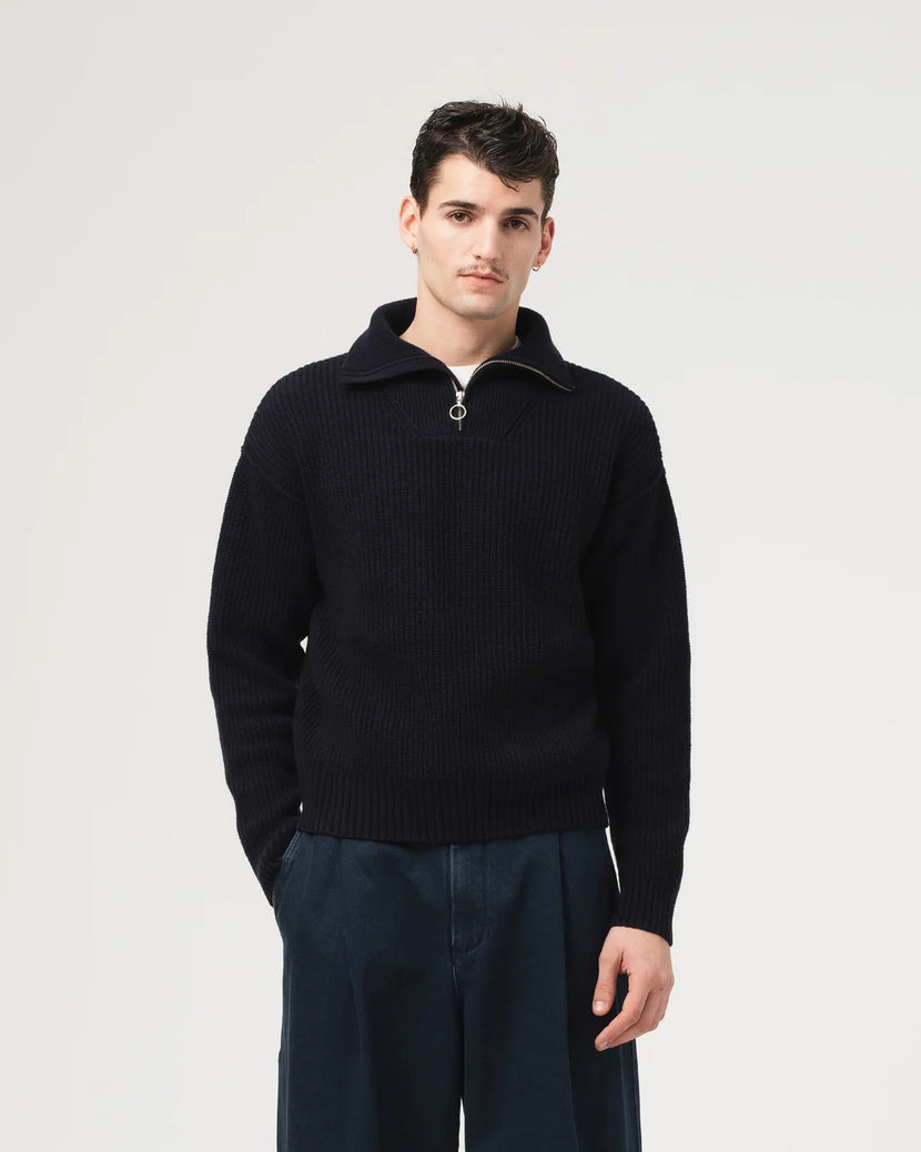 Knitted high zipped Sweater - Navy