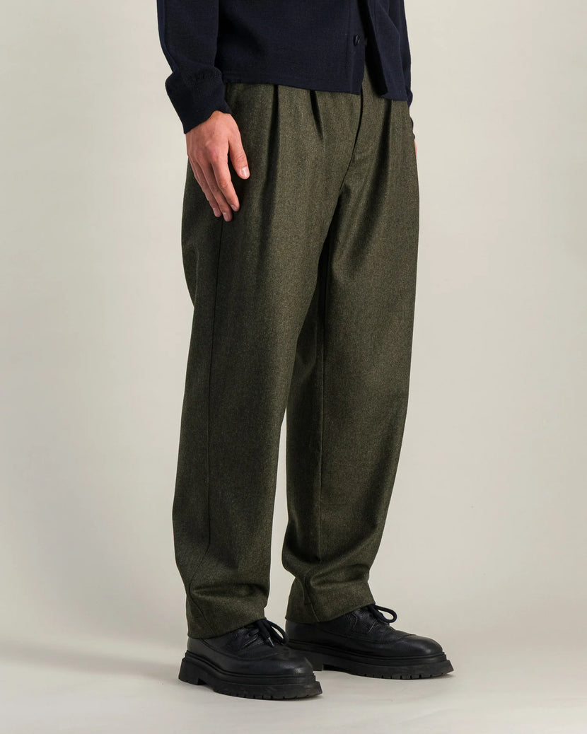 Double Pleats Flannel pants - Olive