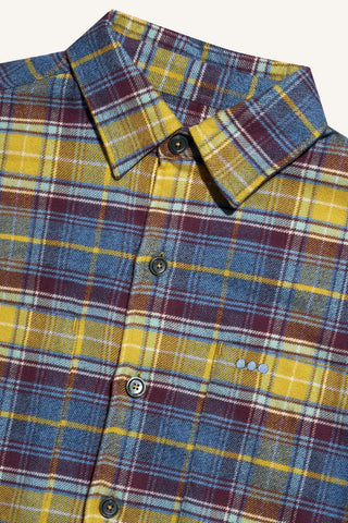 LATER... - Surchemise Casual Flanelle - Tartan Bleu, Jaune et Brun