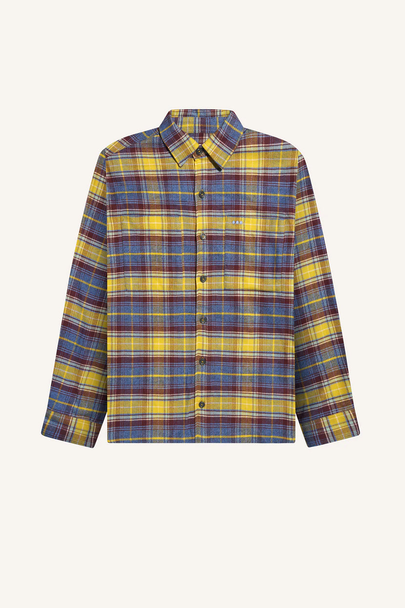 LATER... - Surchemise Casual Flanelle - Tartan Bleu, Jaune et Brun